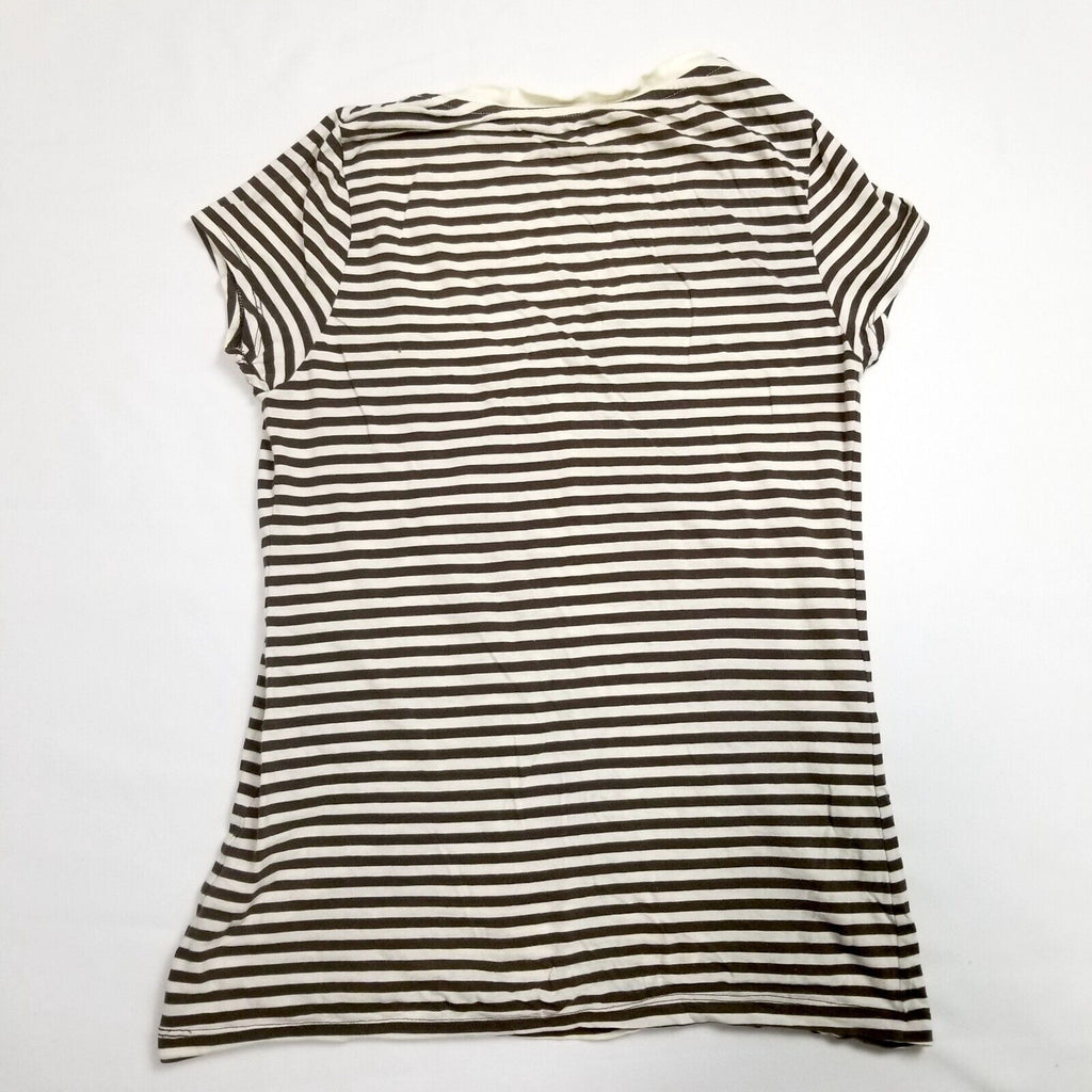 Banana Republic Women's Medium Short Sleeve Top Brown White Striped Casual Shirt