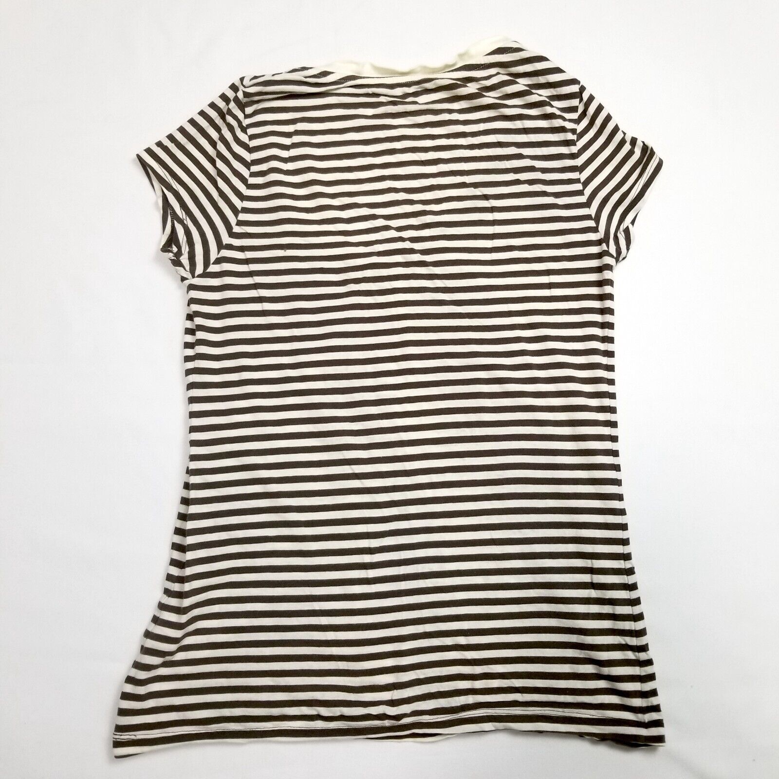 Banana Republic Women's Medium Short Sleeve Top Brown White Striped Casual Shirt