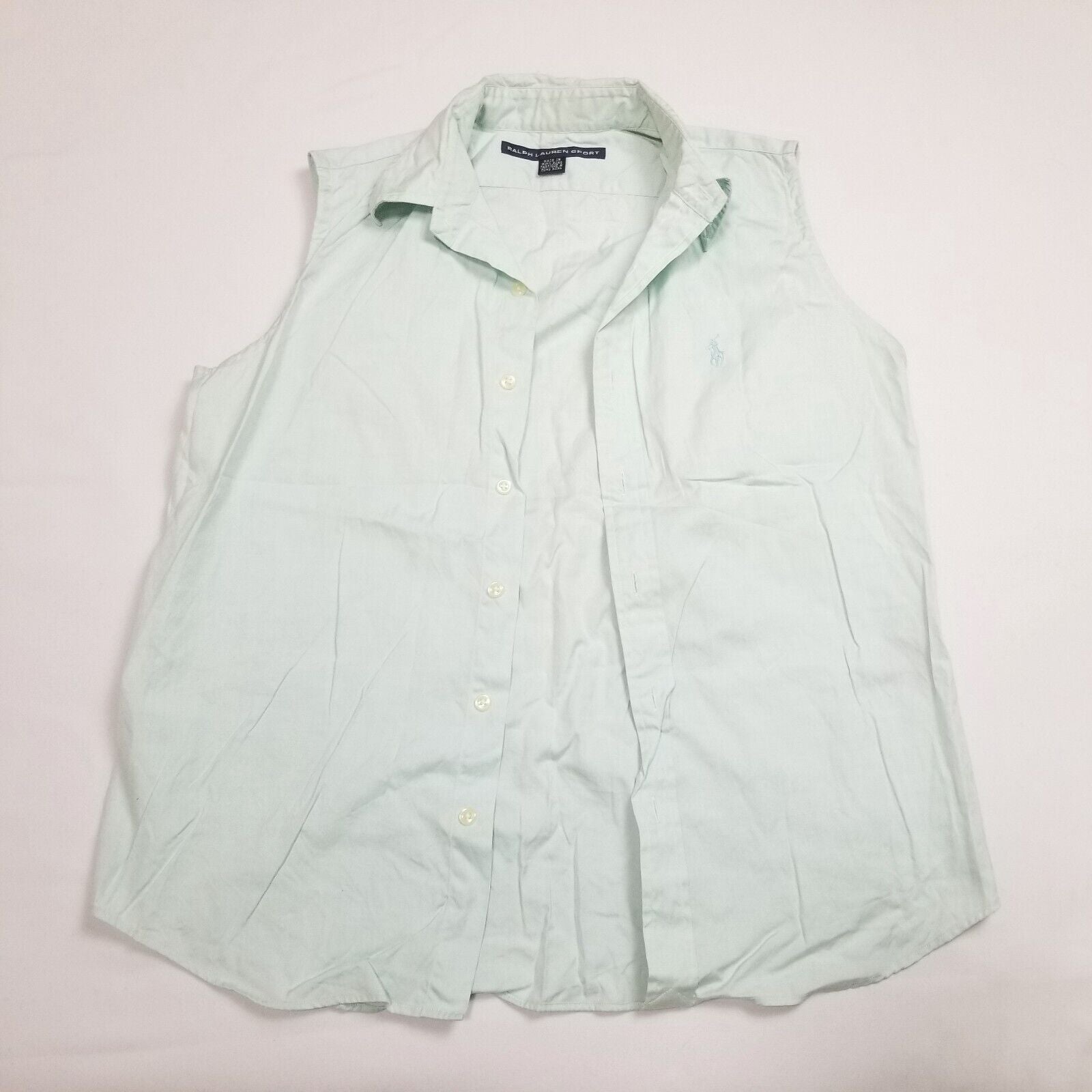 Vintage Ralph Lauren Sport Women's S/6 Sleeveless Top Light Green Shirt Blouse