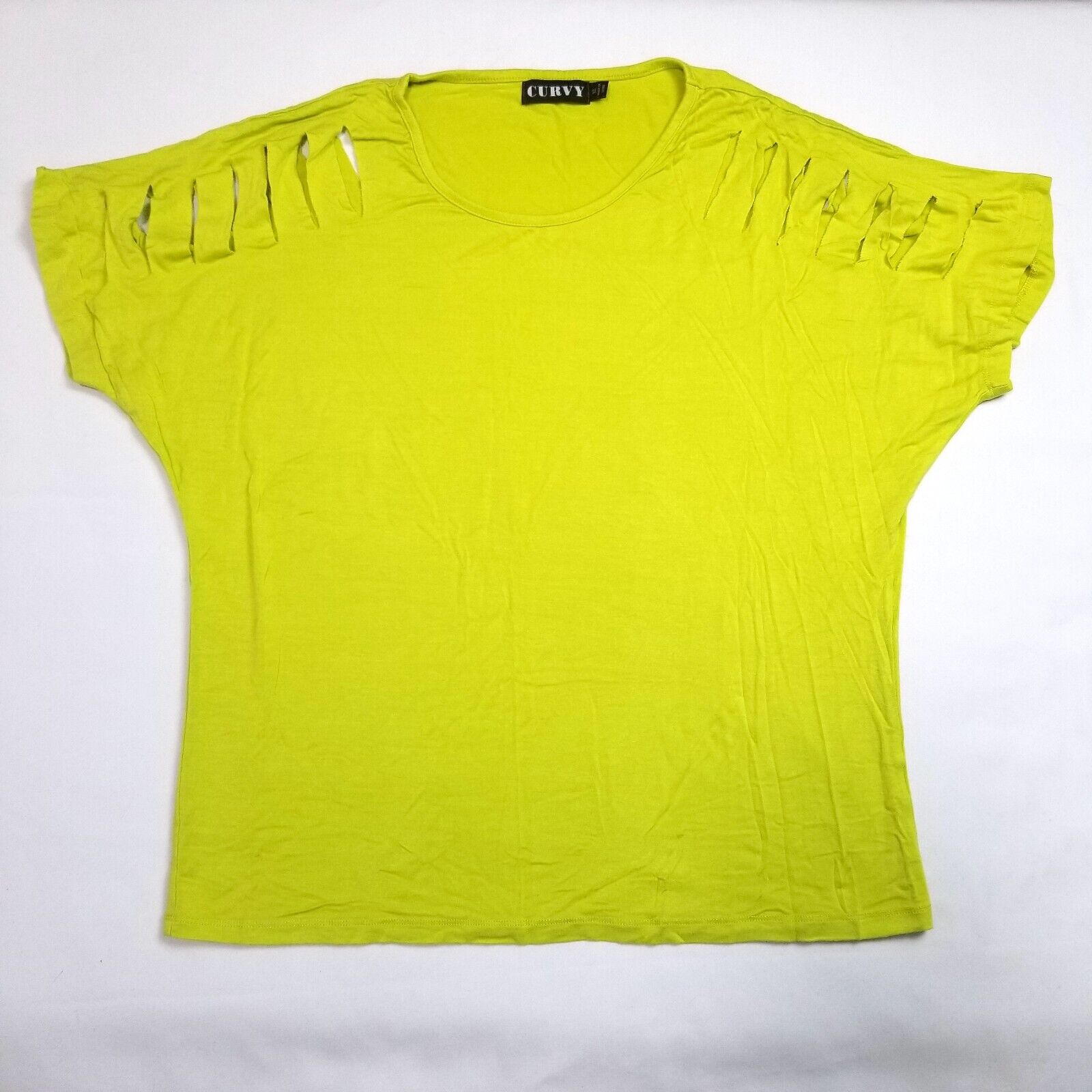 Curvy Women's 12 Lime Green Blouse Top Shirt Cap Sleeves Stretchy Cotton Blend
