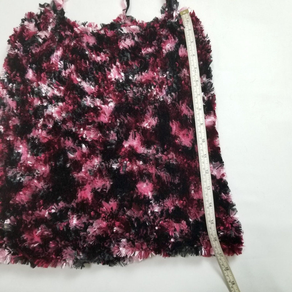 Handmade Women's XS-S Black Pink White Textured Faux Fur Blouse Singlet Top
