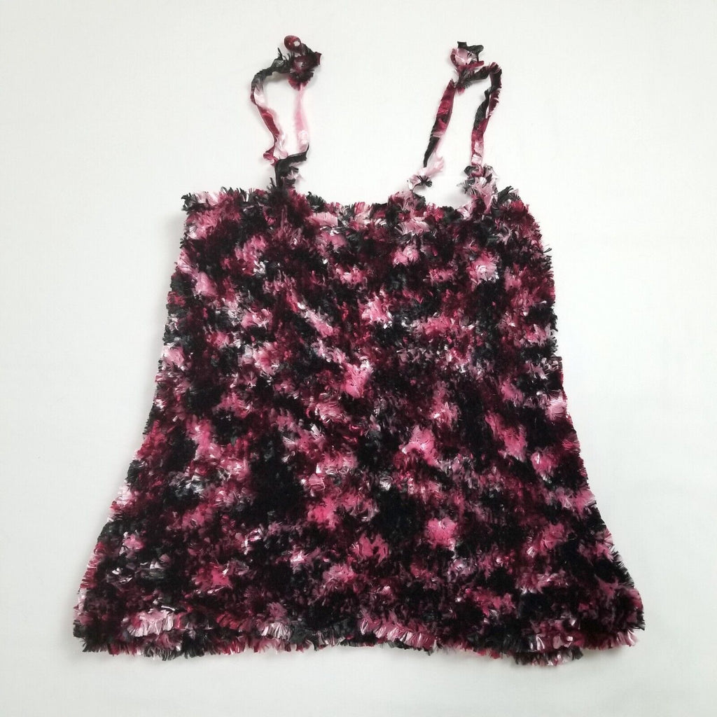Handmade Women's XS-S Black Pink White Textured Faux Fur Blouse Singlet Top