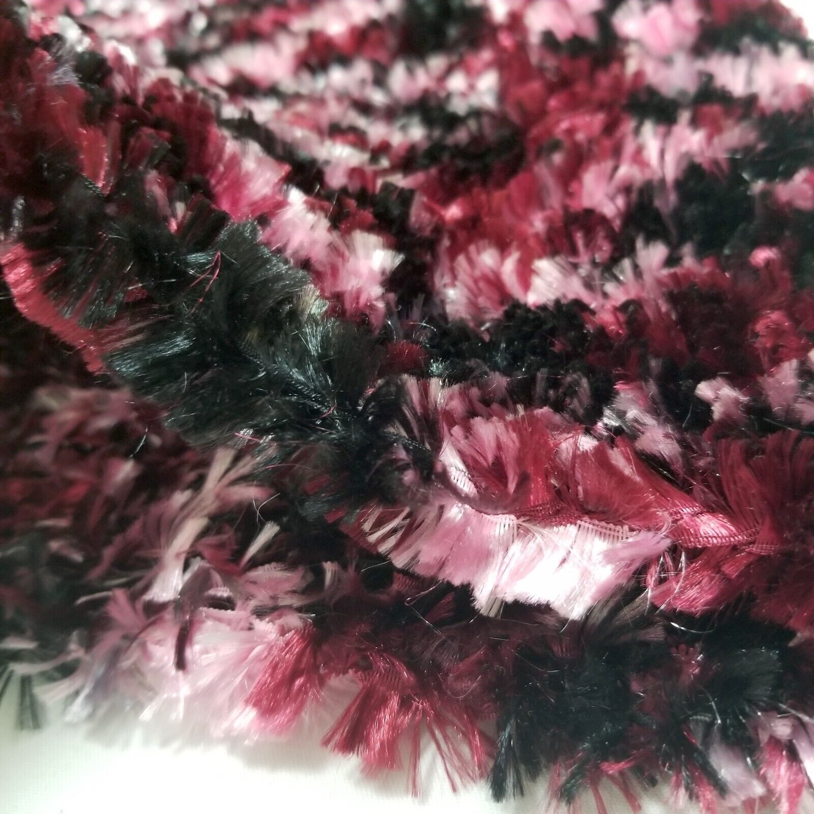 Handmade Women's XS-S Black Pink White Textured Faux Fur Blouse Singlet Top