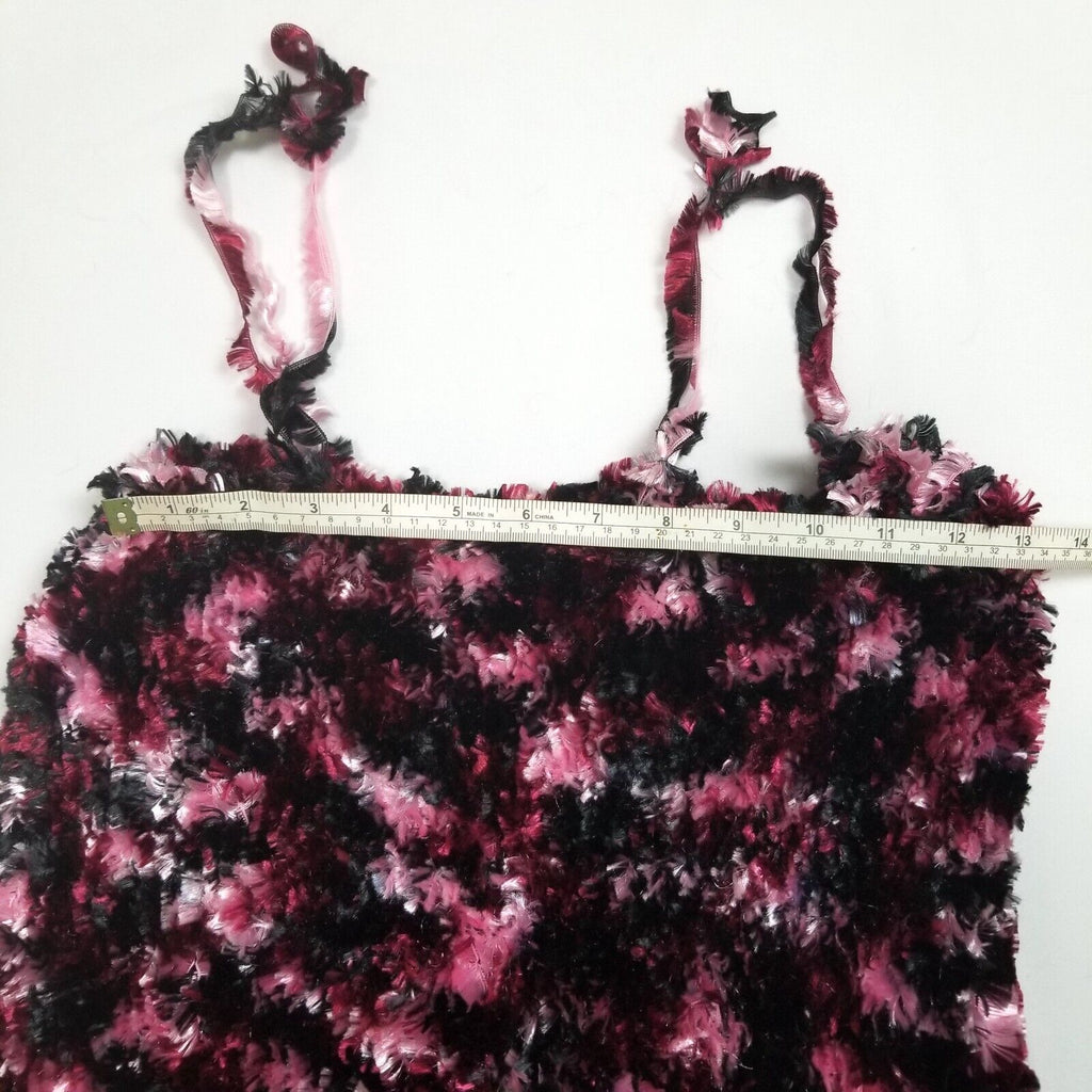 Handmade Women's XS-S Black Pink White Textured Faux Fur Blouse Singlet Top