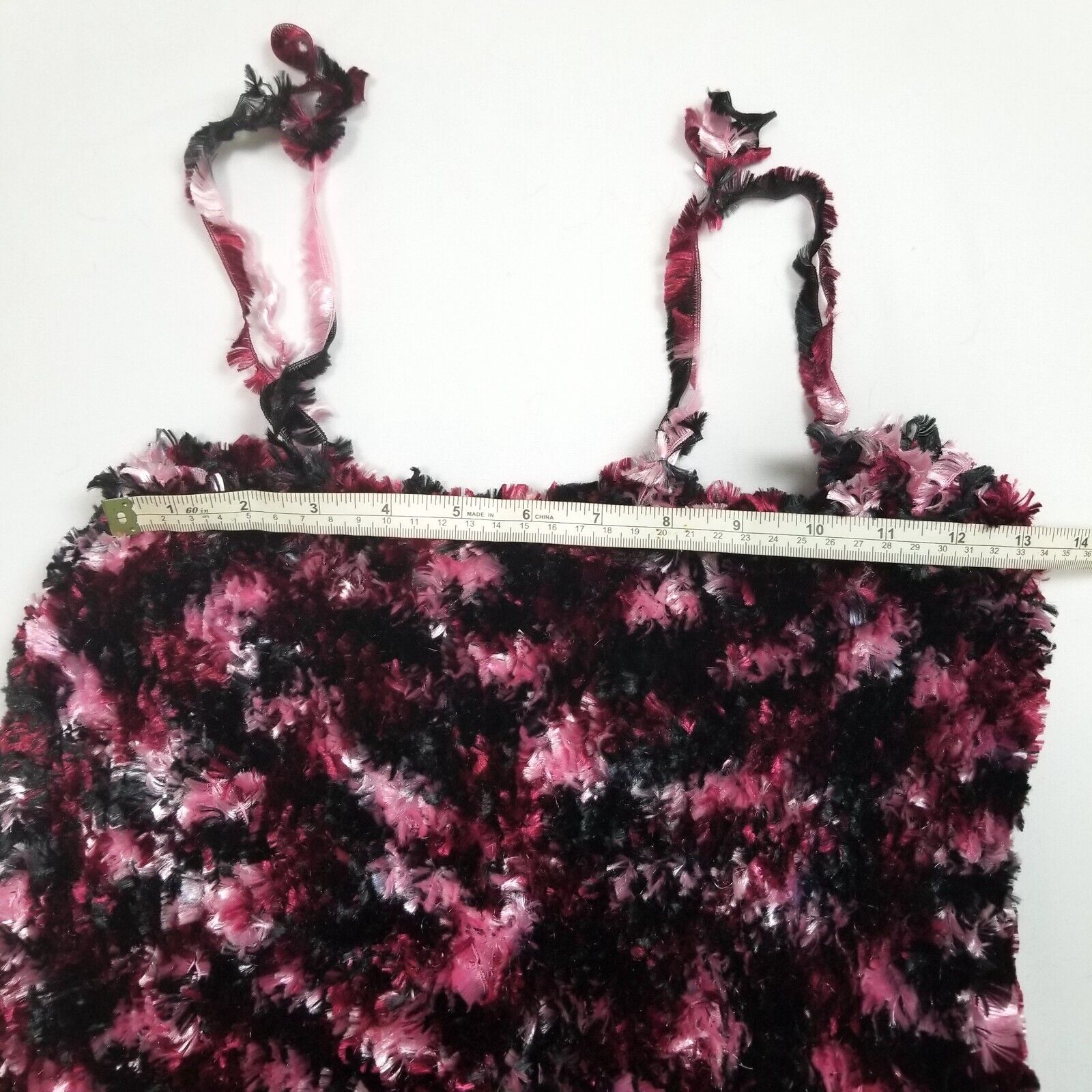 Handmade Women's XS-S Black Pink White Textured Faux Fur Blouse Singlet Top