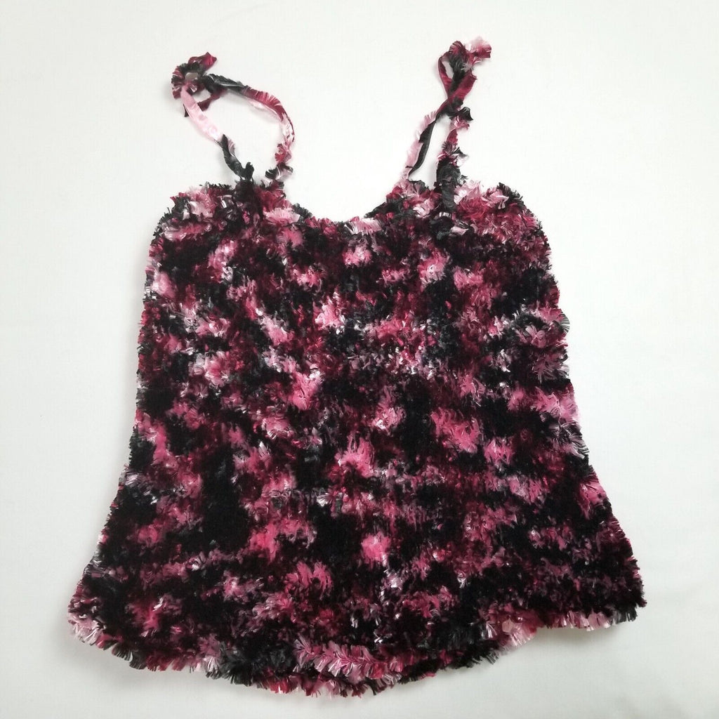 Handmade Women's XS-S Black Pink White Textured Faux Fur Blouse Singlet Top