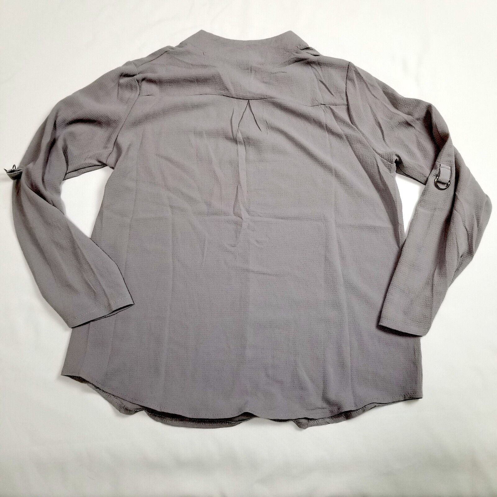 Women's L/XL Grey Loose Relaxed Fit Blouse V-Neck Adjustable Sleeves New NWT