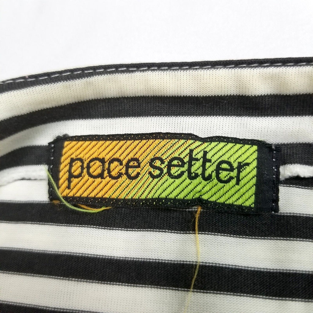 Vintage 80s 90s Women's L Black White Striped Blouse Top Shirt Pearl-Like Button