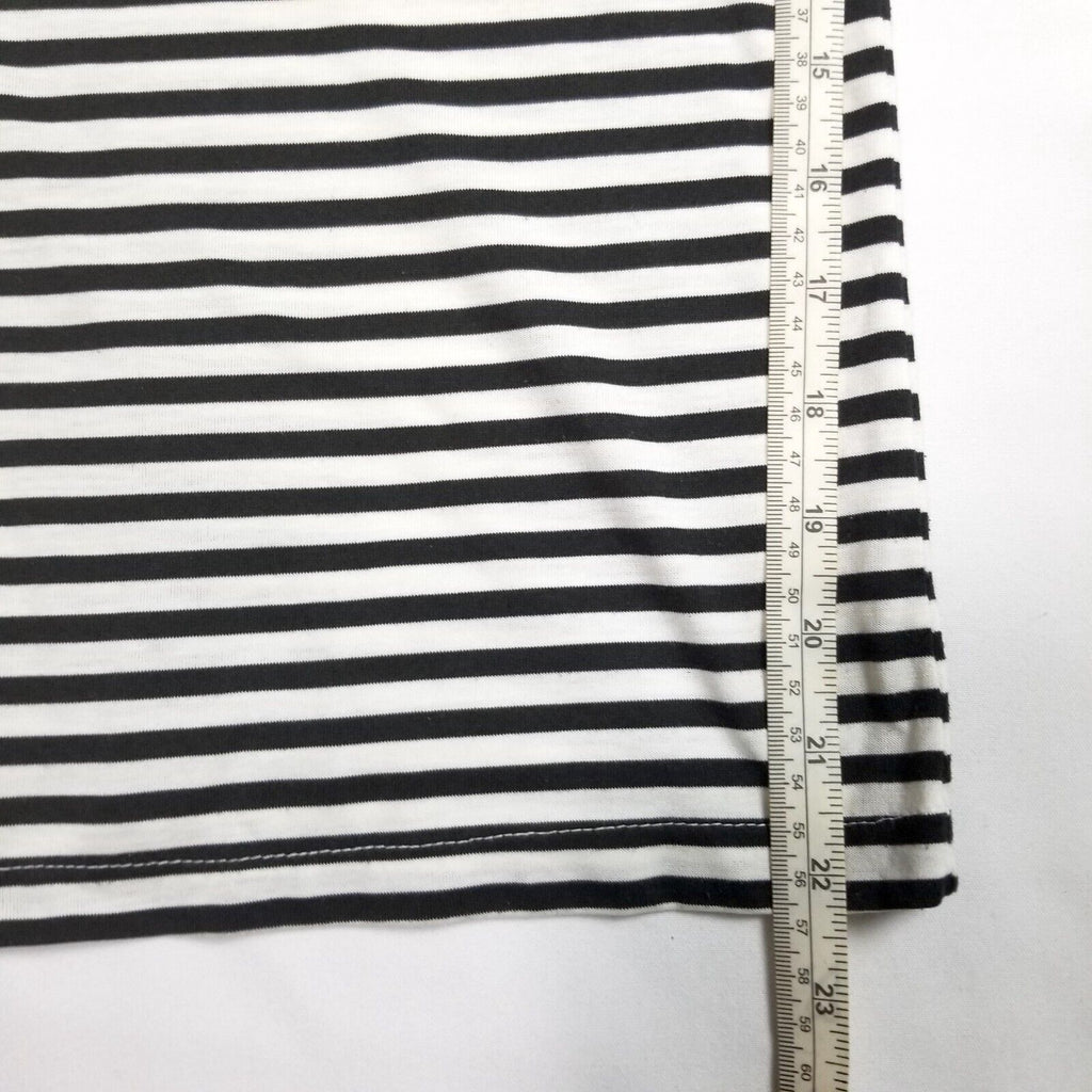 Vintage 80s 90s Women's L Black White Striped Blouse Top Shirt Pearl-Like Button