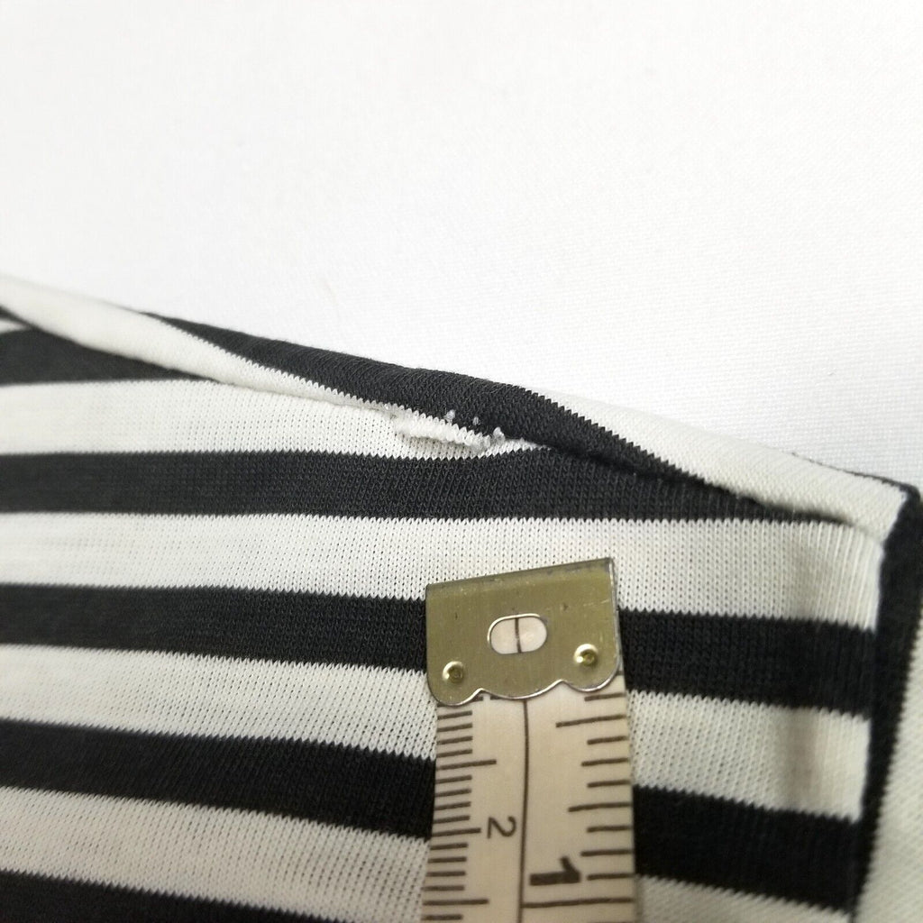 Vintage 80s 90s Women's L Black White Striped Blouse Top Shirt Pearl-Like Button
