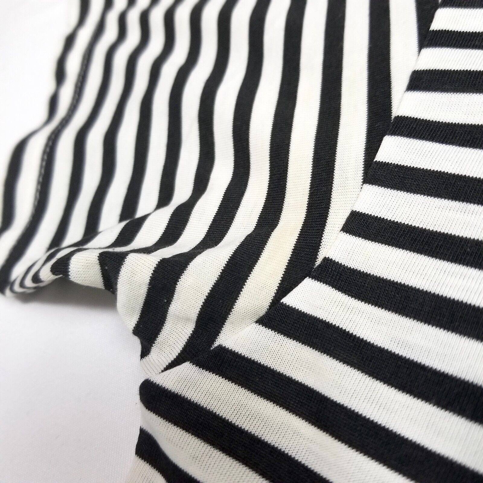 Vintage 80s 90s Women's L Black White Striped Blouse Top Shirt Pearl-Like Button