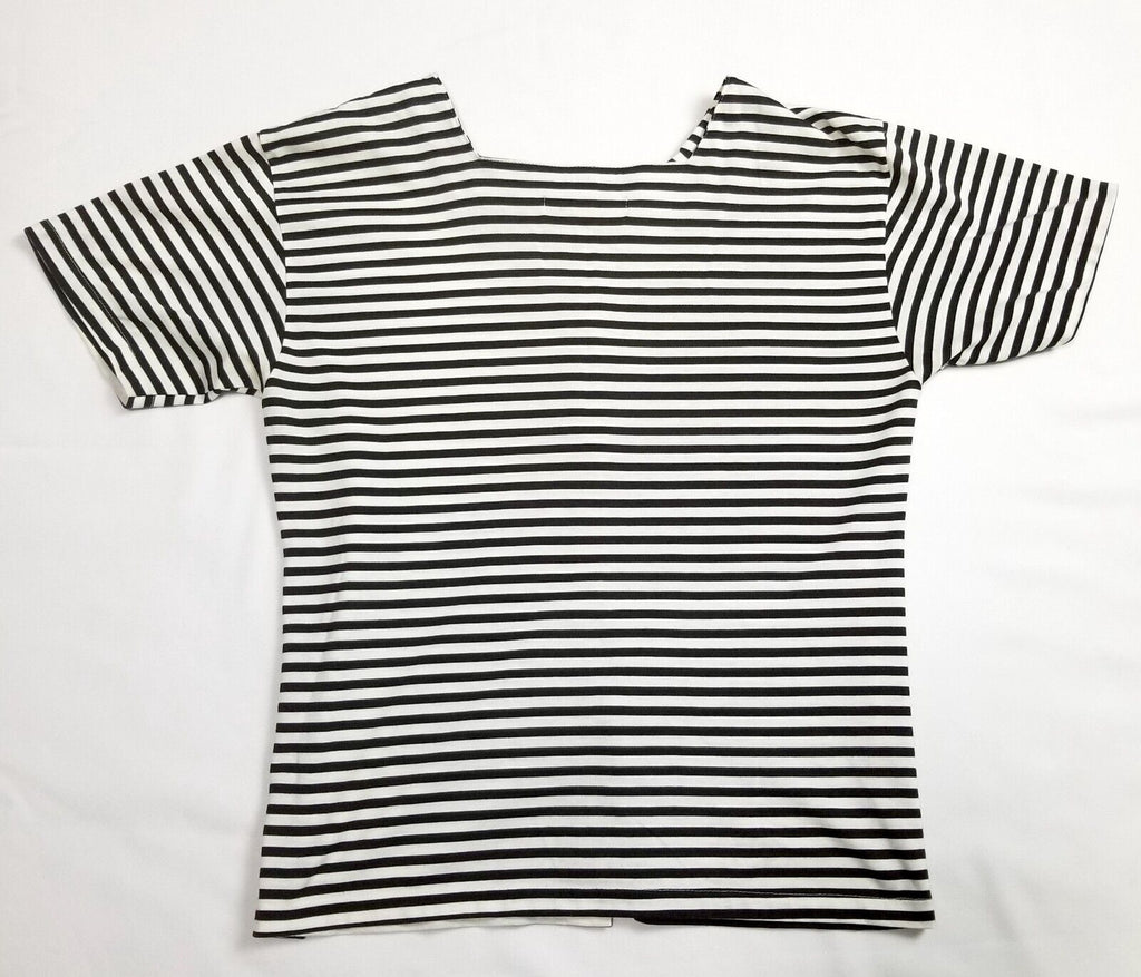 Vintage 80s 90s Women's L Black White Striped Blouse Top Shirt Pearl-Like Button