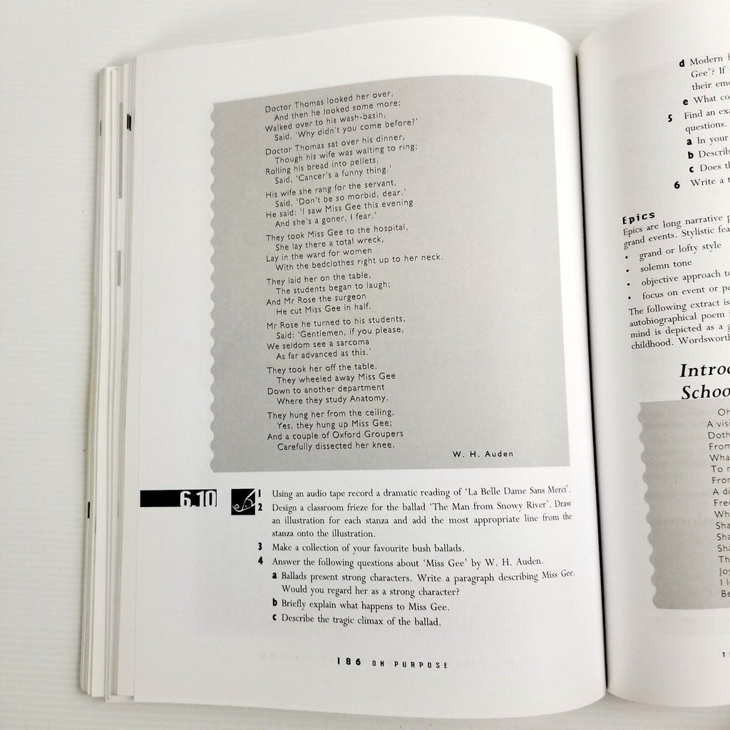 On Purpose: Studying Written Oral and Visual Language in Context PB 1996 1st Ed