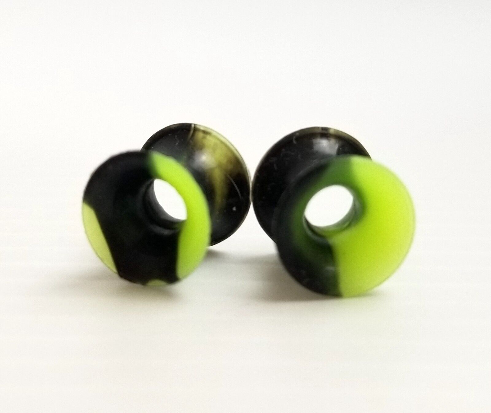 Black/Fluoro Green Marble 6mm Ear Gauges Silicone Flesh Tunnels Flexible Tie Dye
