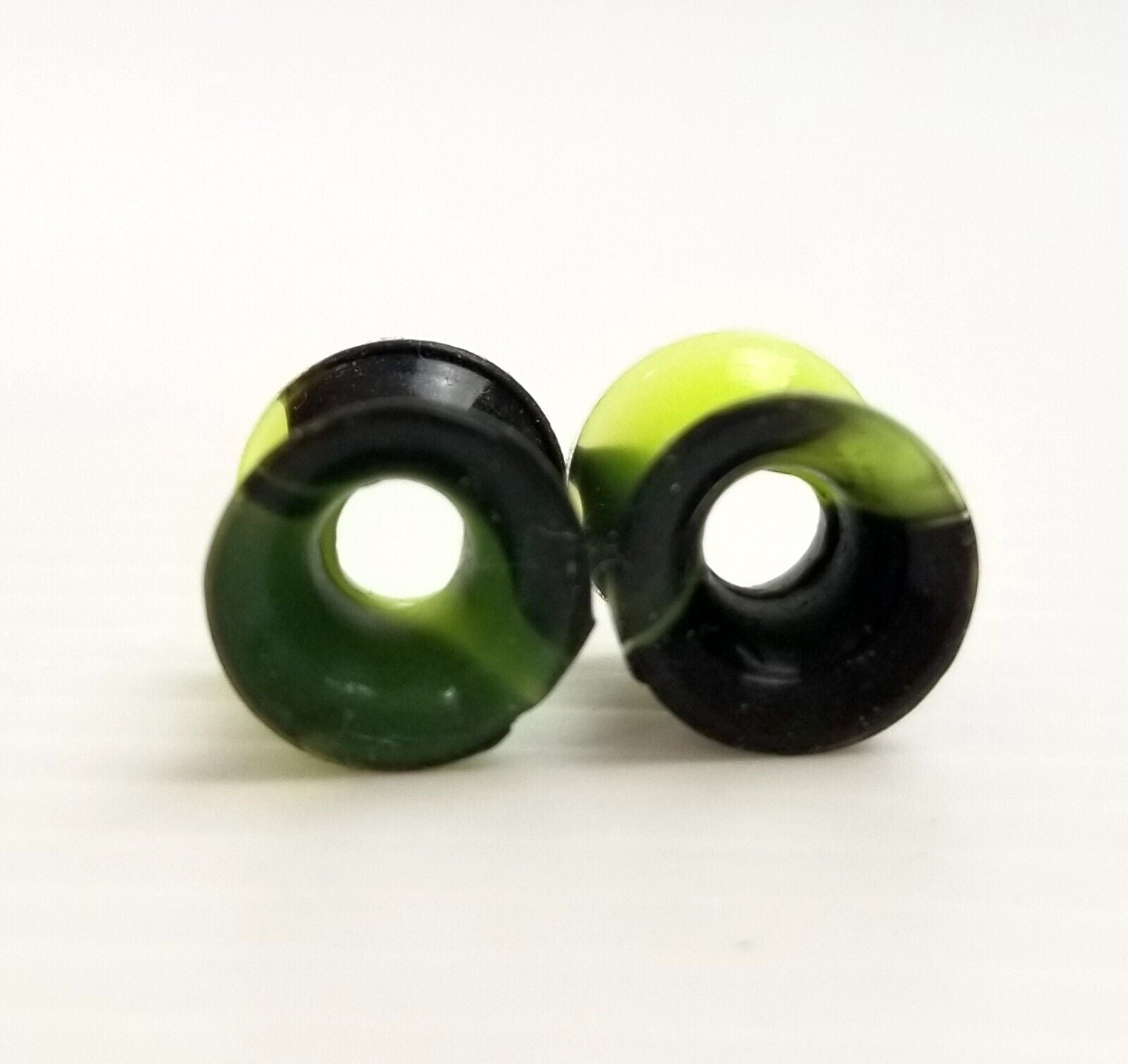 Black/Fluoro Green Marble 6mm Ear Gauges Silicone Flesh Tunnels Flexible Tie Dye