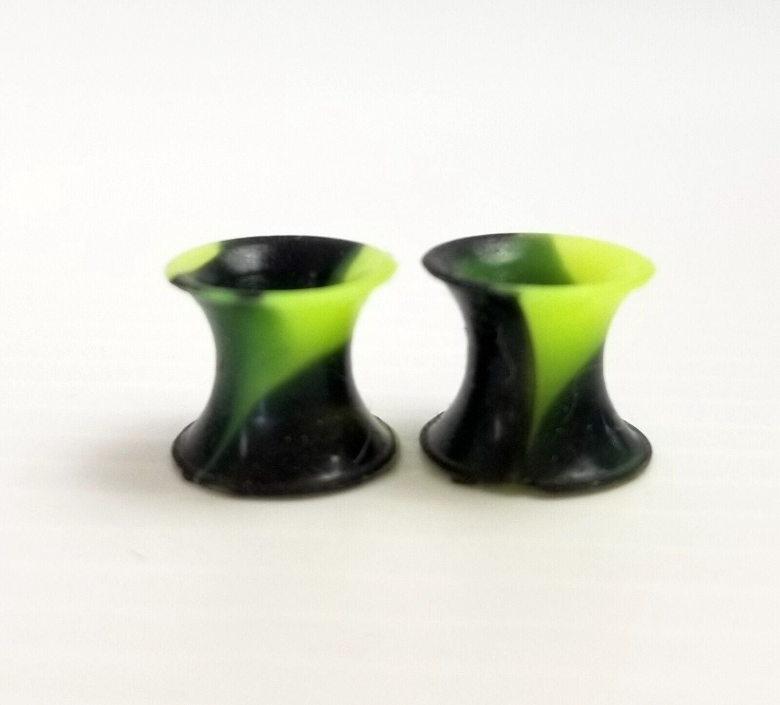 Black/Fluoro Green Marble 6mm Ear Gauges Silicone Flesh Tunnels Flexible Tie Dye