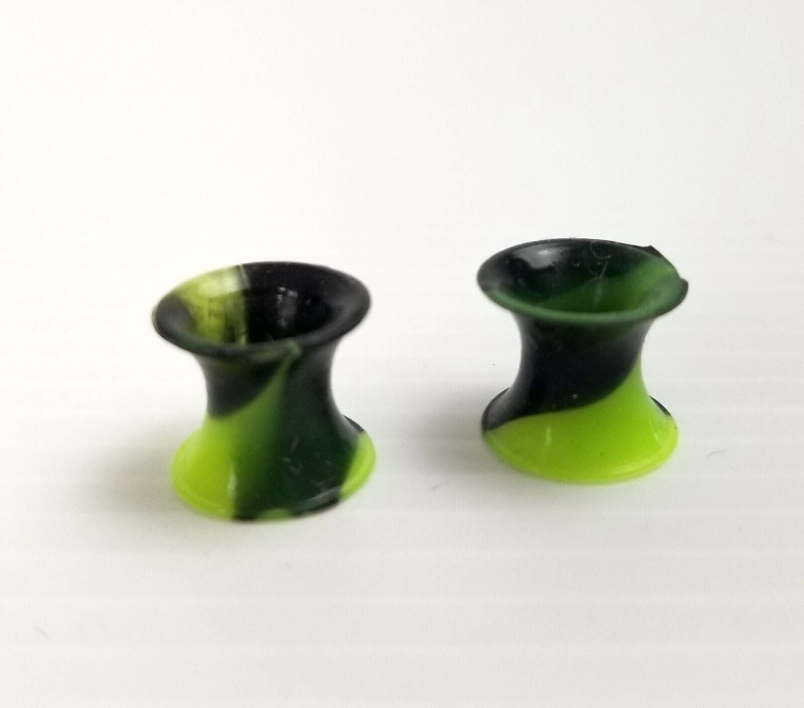 Black/Fluoro Green Marble 6mm Ear Gauges Silicone Flesh Tunnels Flexible Tie Dye