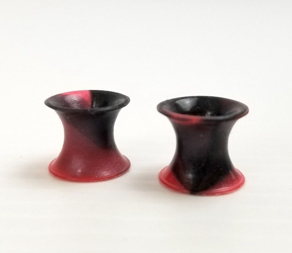 Black/Red Marble 6mm Ear Gauges Silicone Flesh Tunnels Flexible Tie Dye Gothic