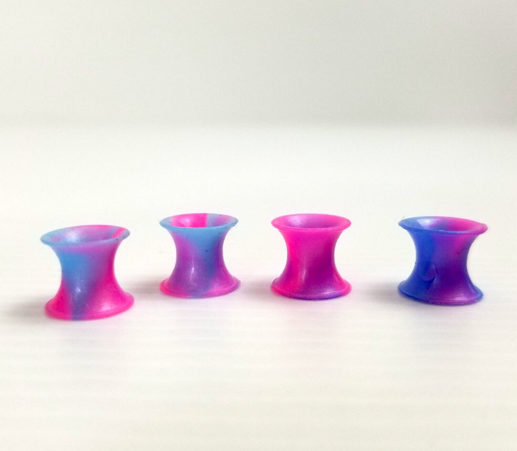 4pcs Pink/Purple Marble 6mm Ear Gauges Silicone Flesh Tunnels Flexible Tie Dye