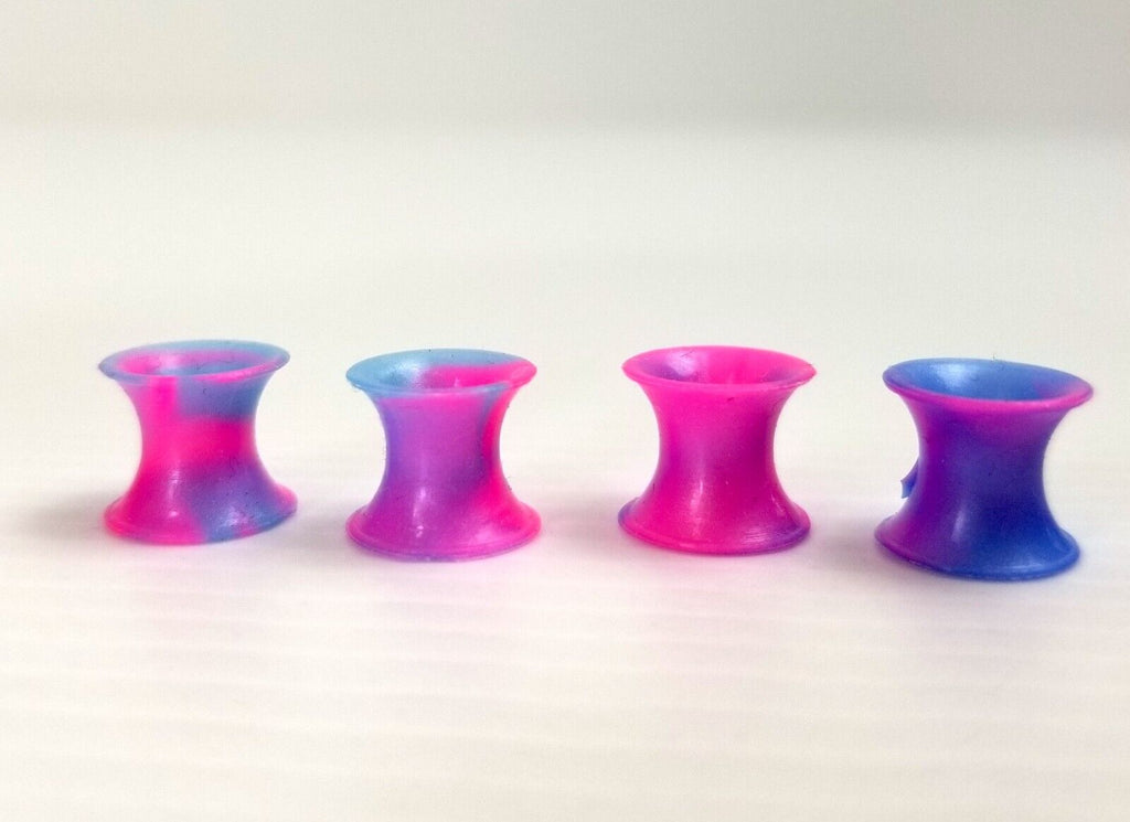 4pcs Pink/Purple Marble 6mm Ear Gauges Silicone Flesh Tunnels Flexible Tie Dye