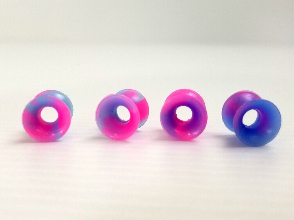 4pcs Pink/Purple Marble 6mm Ear Gauges Silicone Flesh Tunnels Flexible Tie Dye