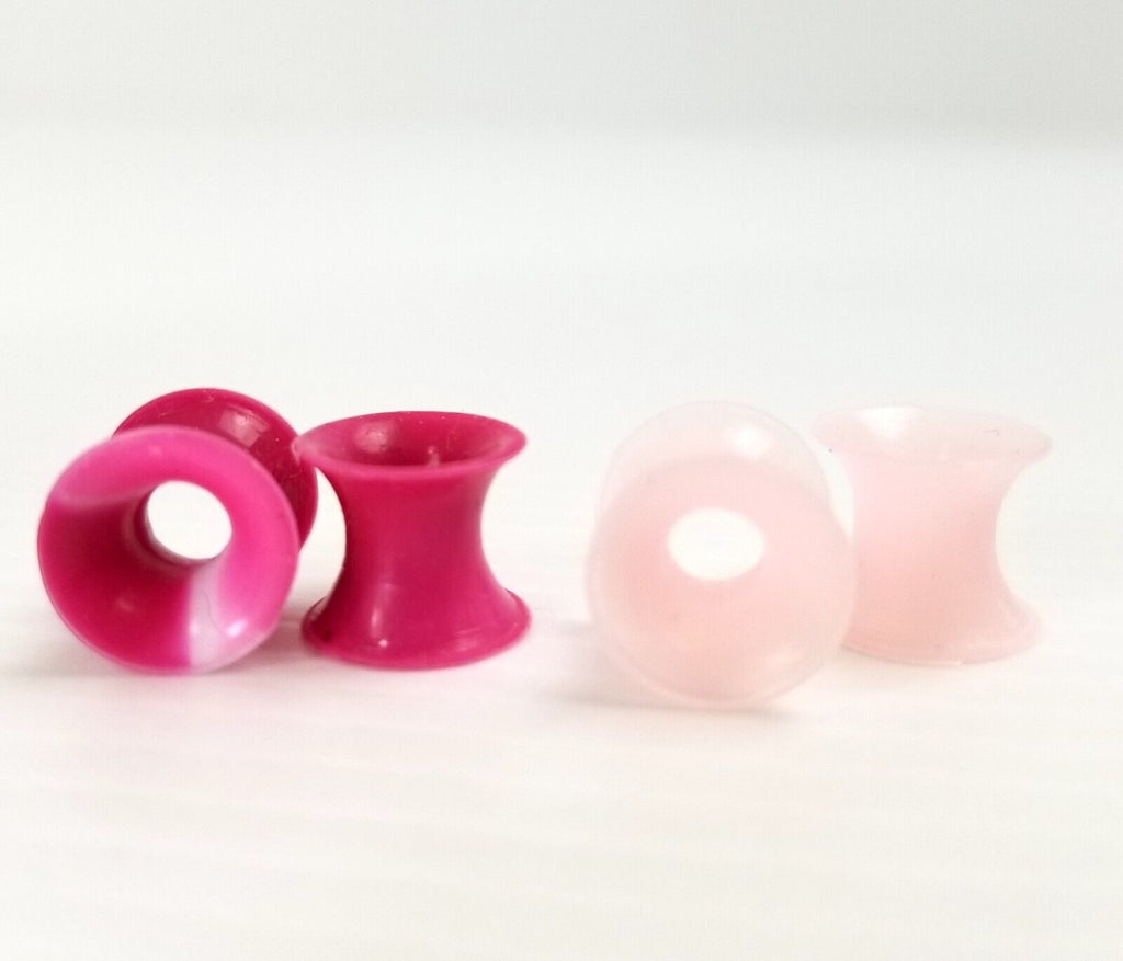 4pcs Pink Marble 6mm Ear Gauges Silicone Flesh Tunnels Flexible Tie Dye 2 Pairs