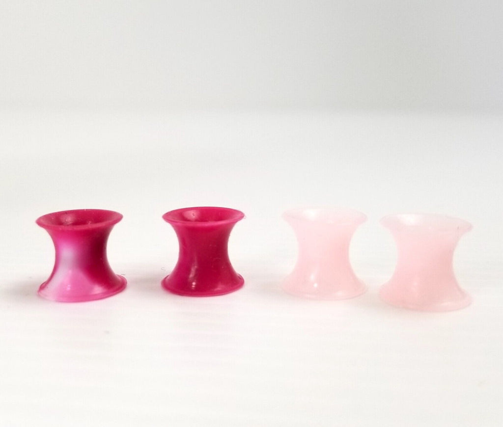 4pcs Pink Marble 6mm Ear Gauges Silicone Flesh Tunnels Flexible Tie Dye 2 Pairs