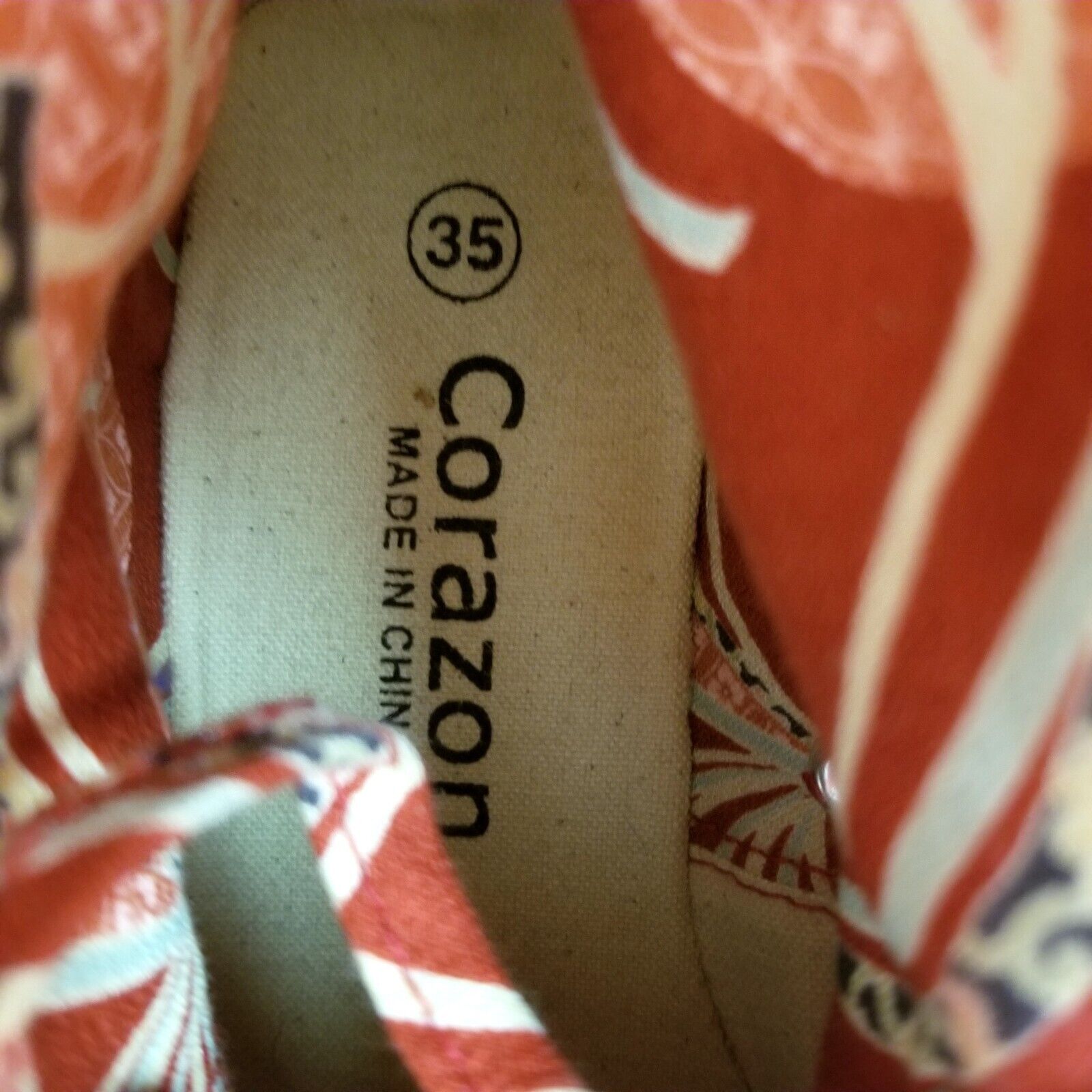 Women's EU 35 Corazon Red High-Top Canvas Sneakers, Fun Floral Pattern Lining