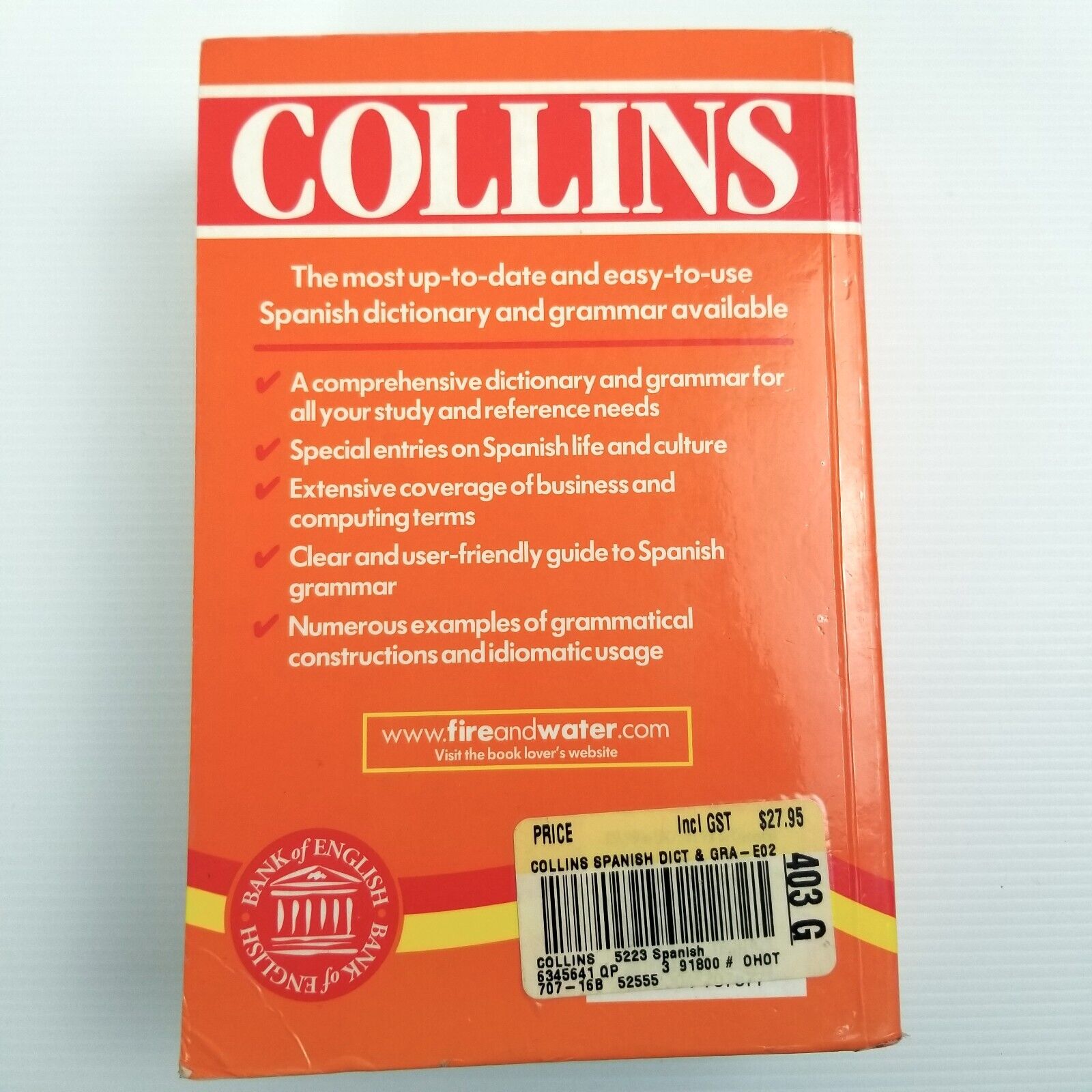 Collins Spanish Dictionary Plus Grammar 2nd Edition, Paperback 2000 Languages