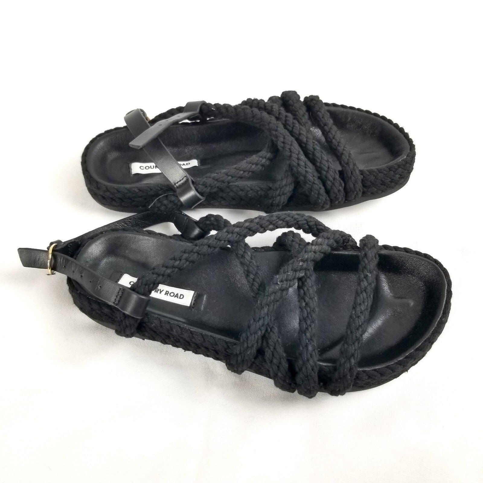 Country Road Rory Sandals 35 Women's Sz 5 Black Cotton Rope Slip-On Casual Shoes