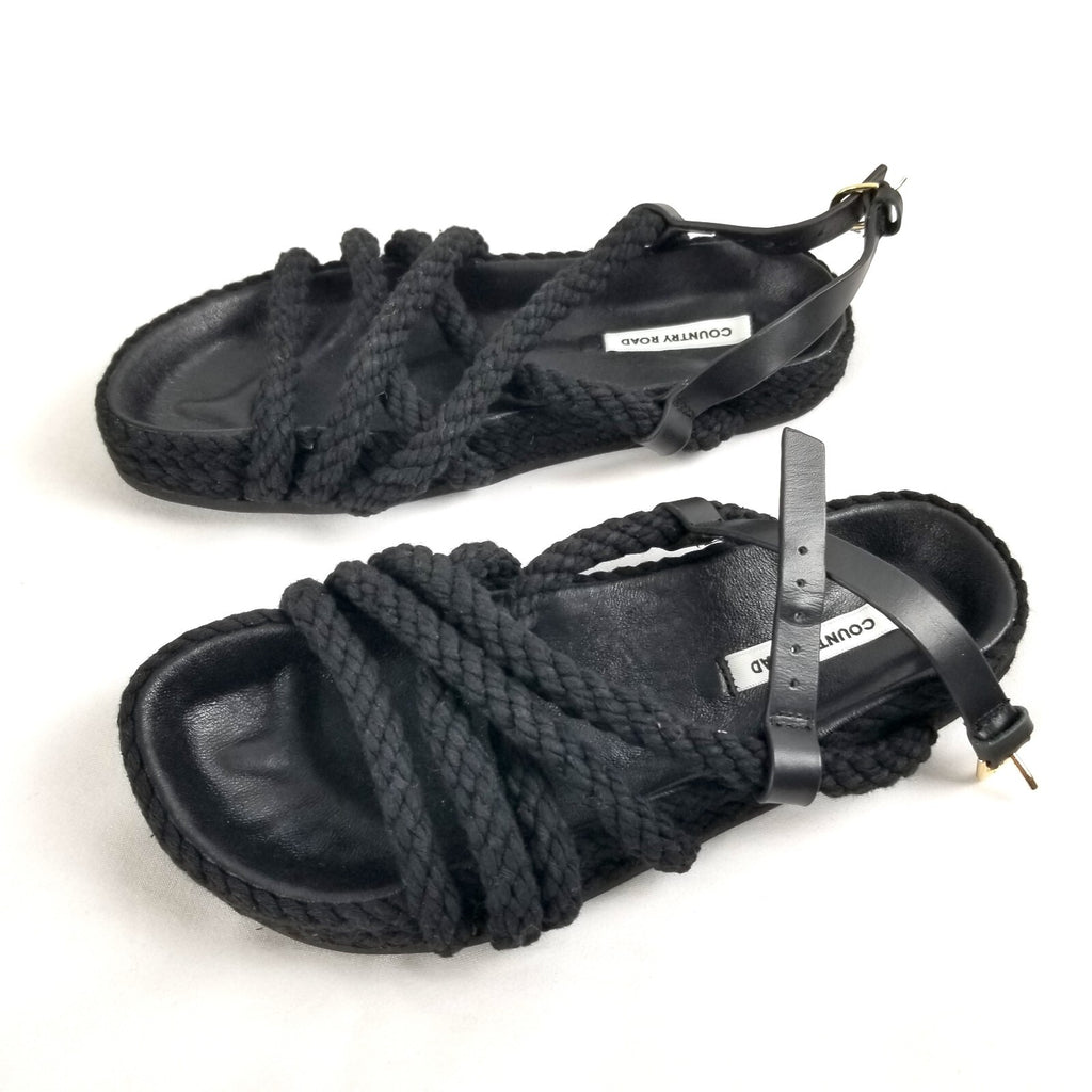 Country Road Rory Sandals 35 Women's Sz 5 Black Cotton Rope Slip-On Casual Shoes