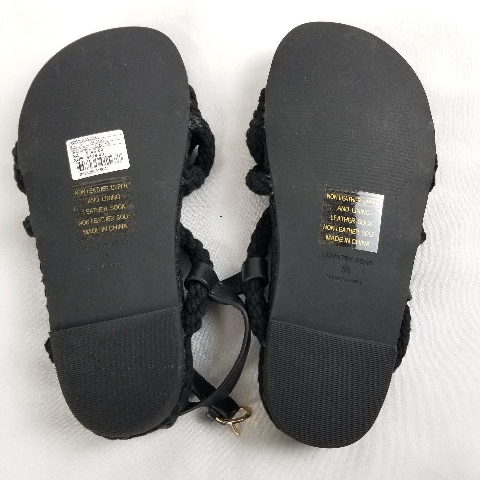 Country Road Rory Sandals 35 Women's Sz 5 Black Cotton Rope Slip-On Casual Shoes