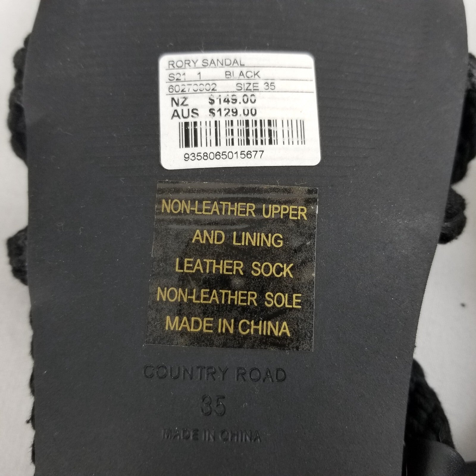 Country Road Rory Sandals 35 Women's Sz 5 Black Cotton Rope Slip-On Casual Shoes