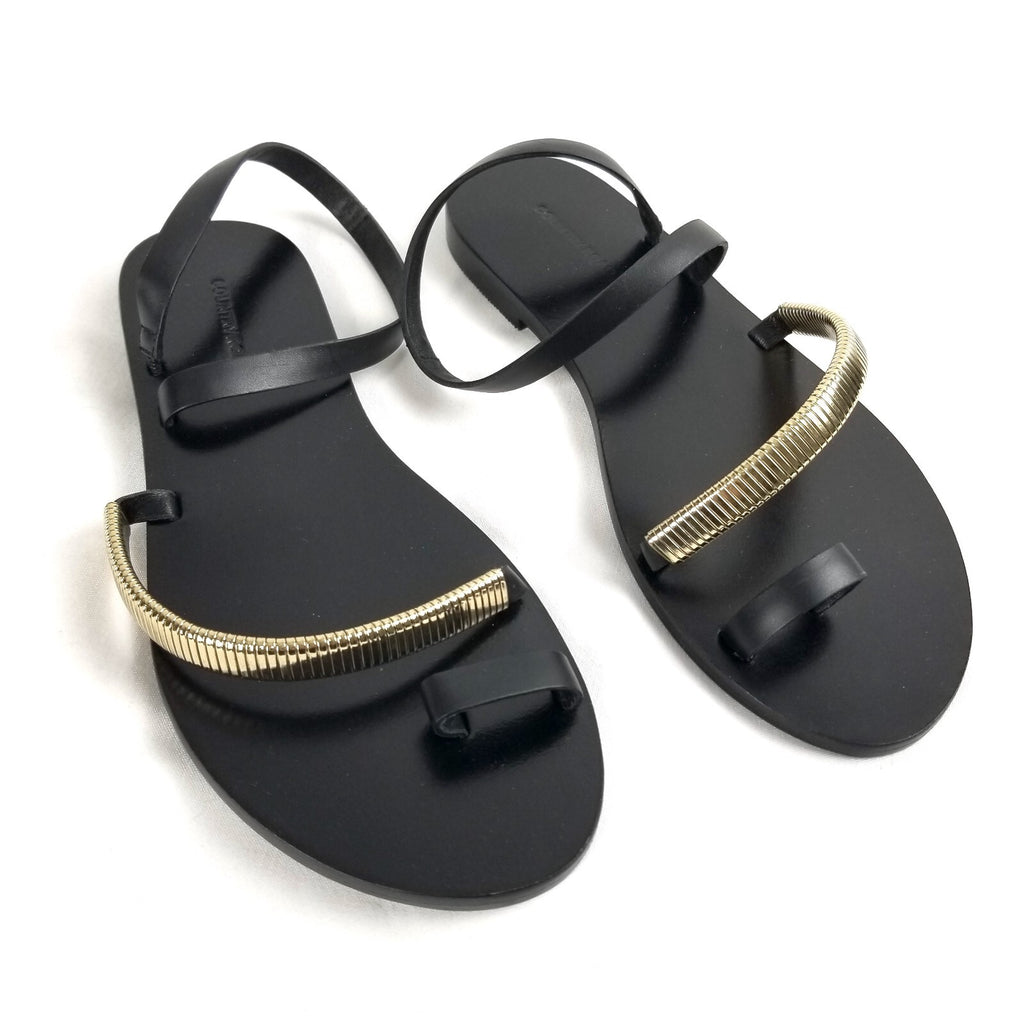 Country Road Luella Sandals 35 Women's 5 Black Gold Leather Slip-On Chic Shoes