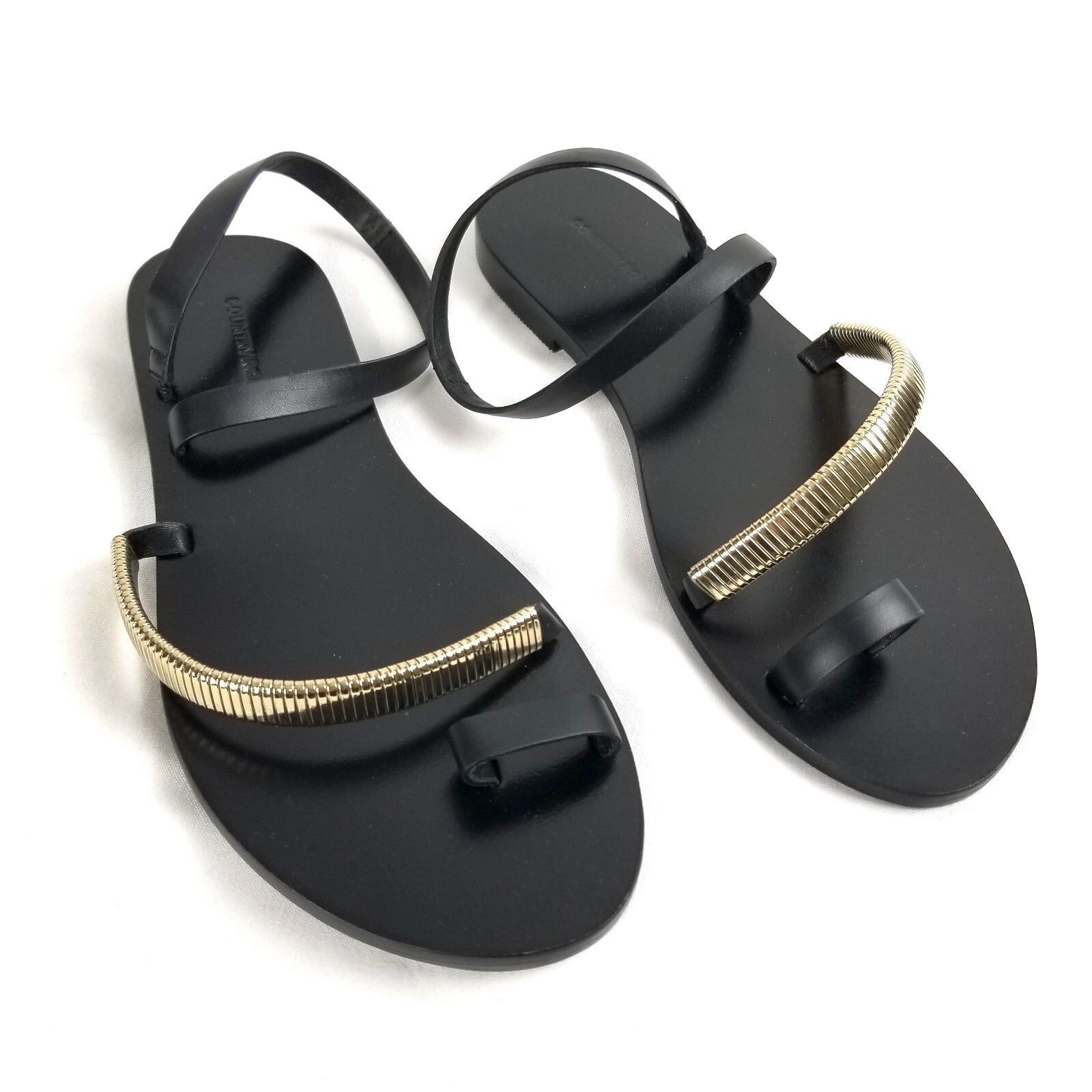 Country Road Luella Sandals 35 Women's 5 Black Gold Leather Slip-On Chic Shoes