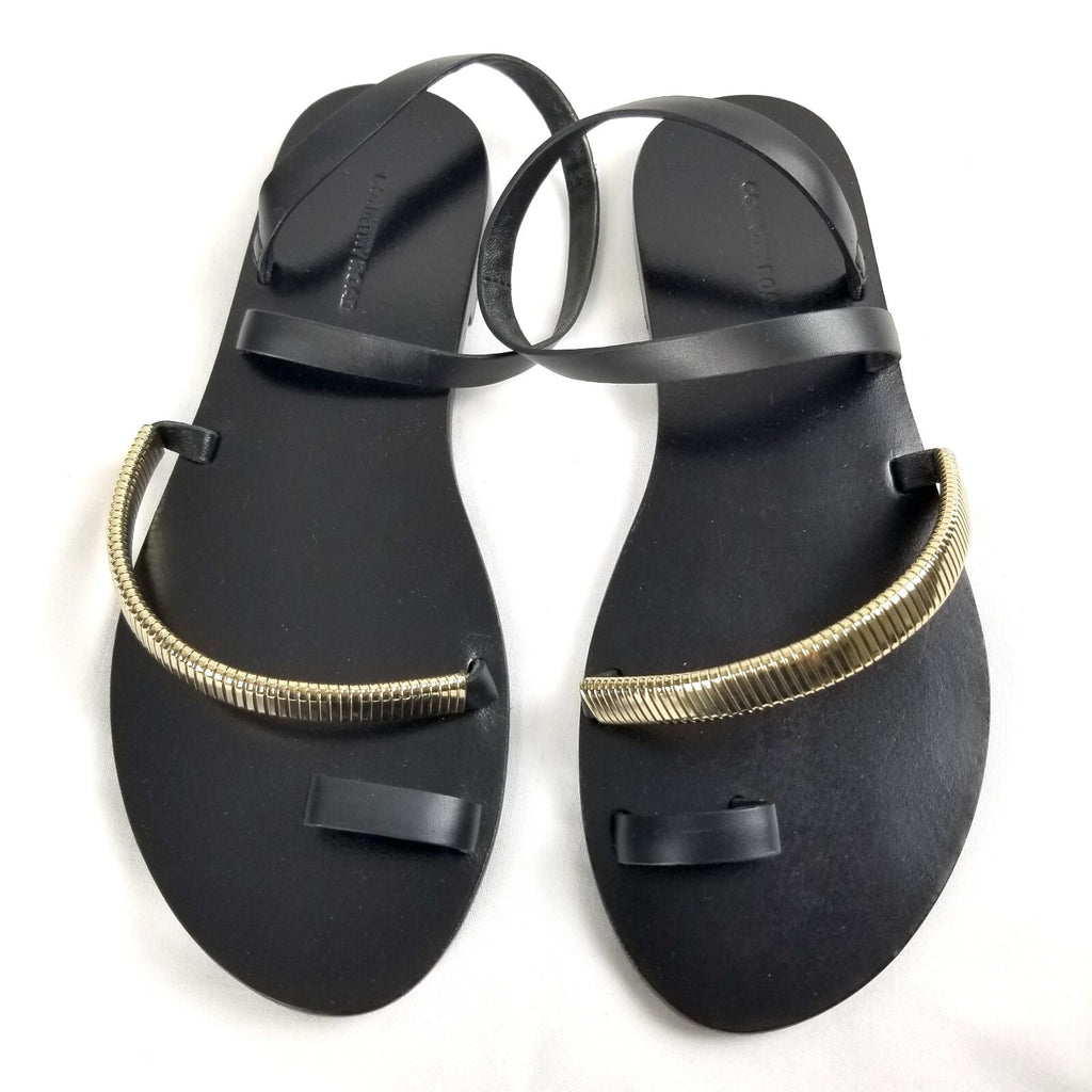Country Road Luella Sandals 35 Women's 5 Black Gold Leather Slip-On Chic Shoes
