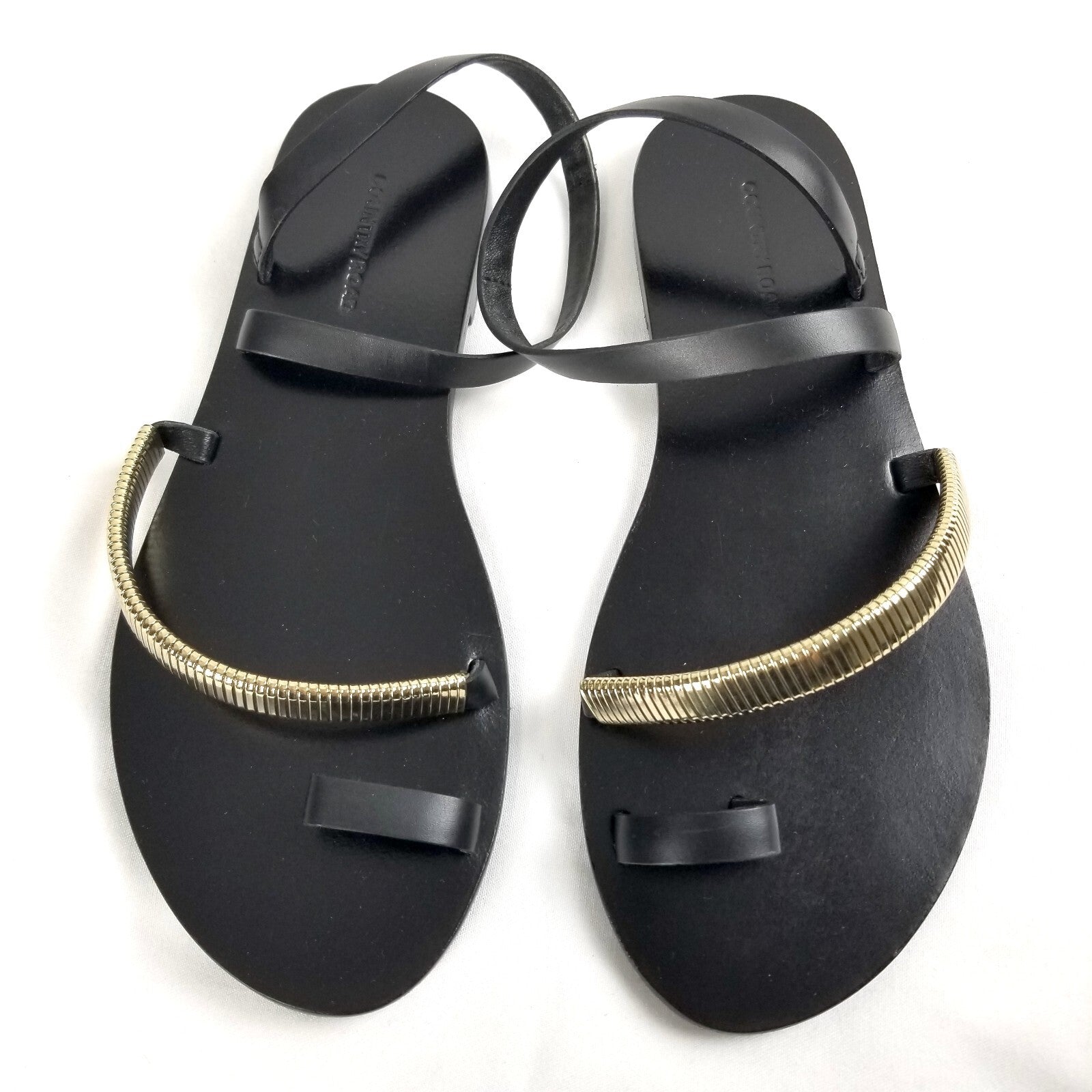 Country Road Luella Sandals 35 Women's 5 Black Gold Leather Slip-On Chic Shoes
