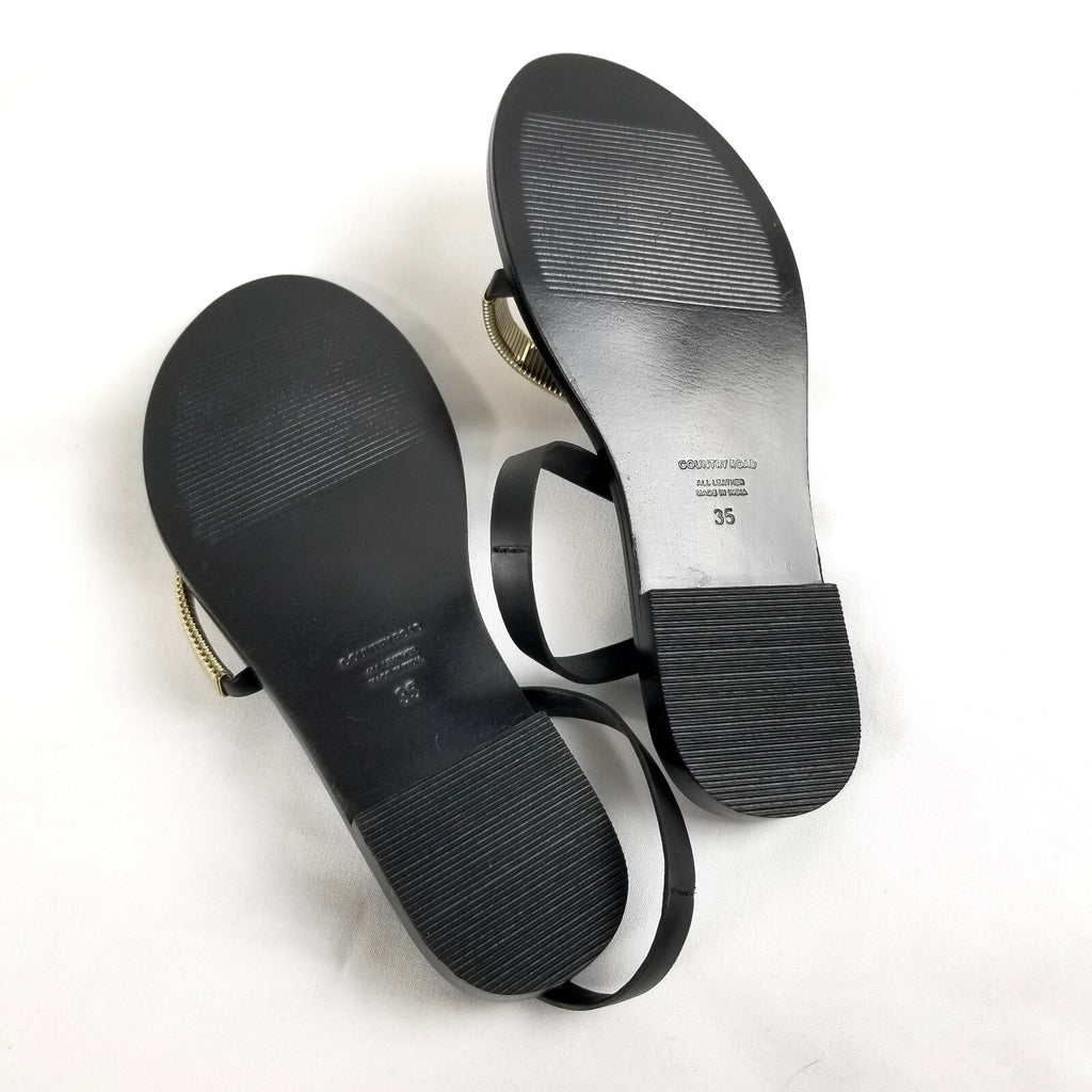 Country Road Luella Sandals 35 Women's 5 Black Gold Leather Slip-On Chic Shoes