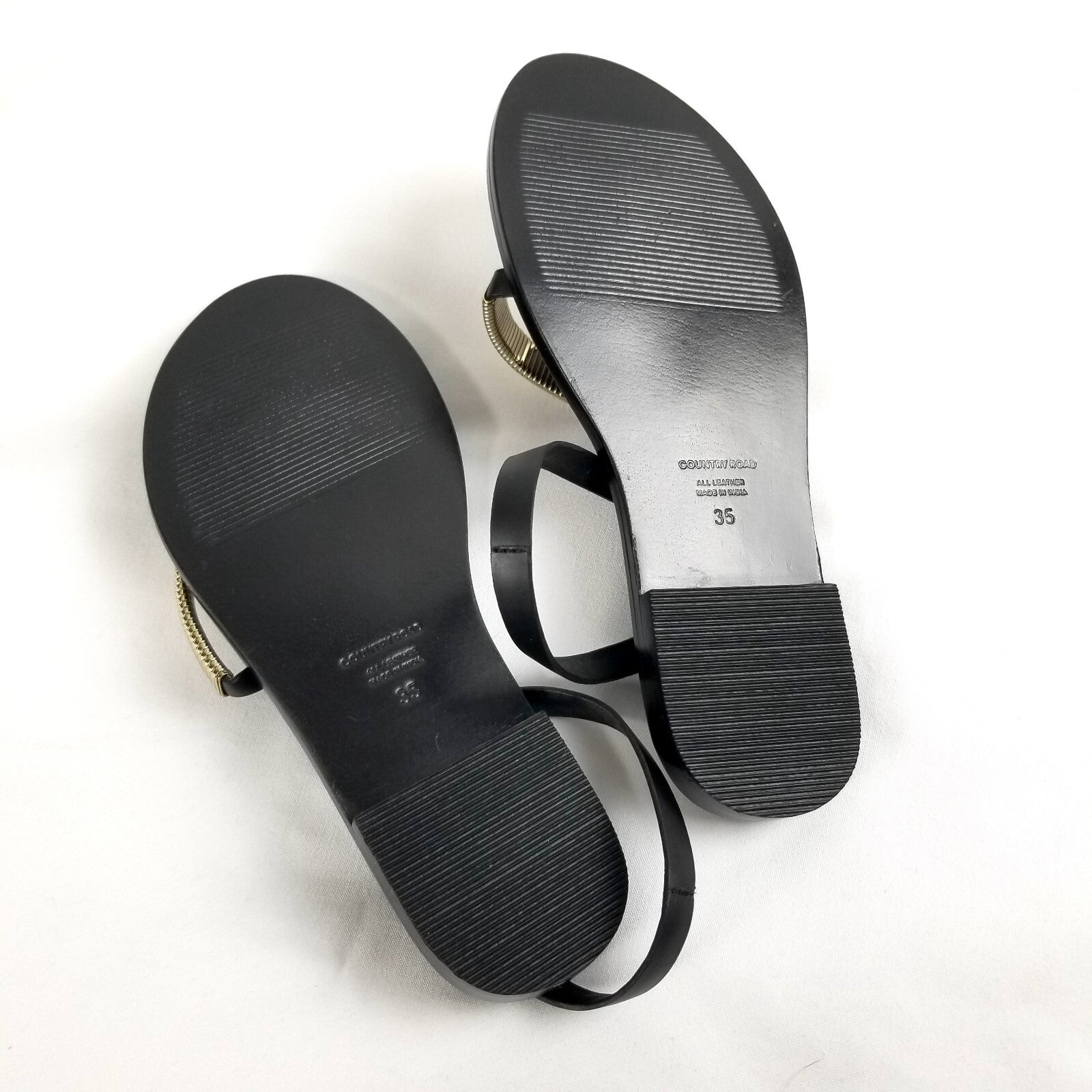 Country Road Luella Sandals 35 Women's 5 Black Gold Leather Slip-On Chic Shoes
