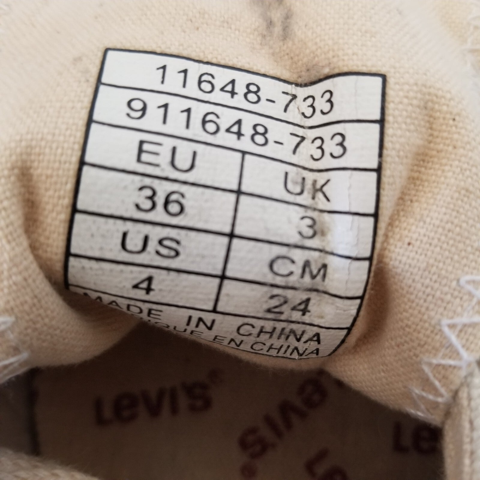 Rare Vintage Levi's US 4 Hi-Top Canvas Sneakers Shoes EU 36 UK 3 Women's Youth