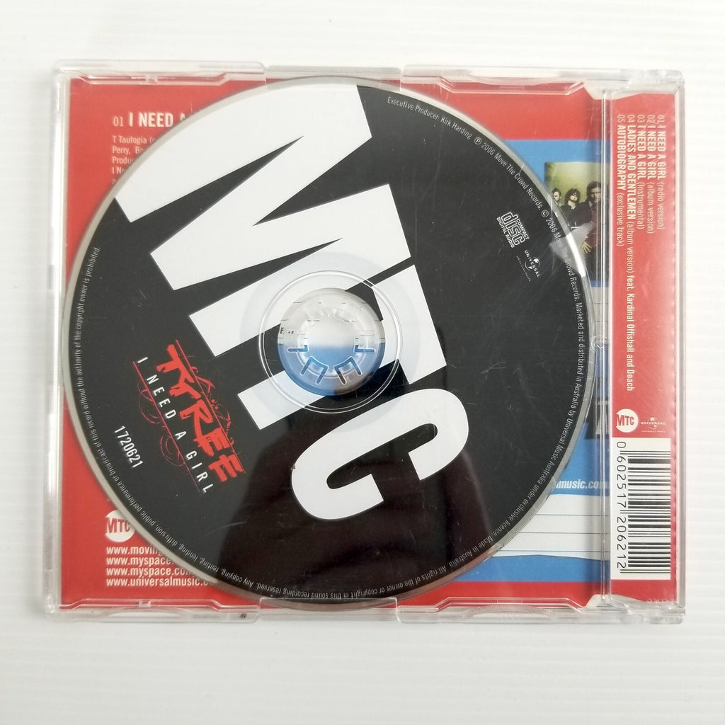 Tyree I Need A Girl Australian CD Single (2006) Aussie Hip Hop Bonus Stickers