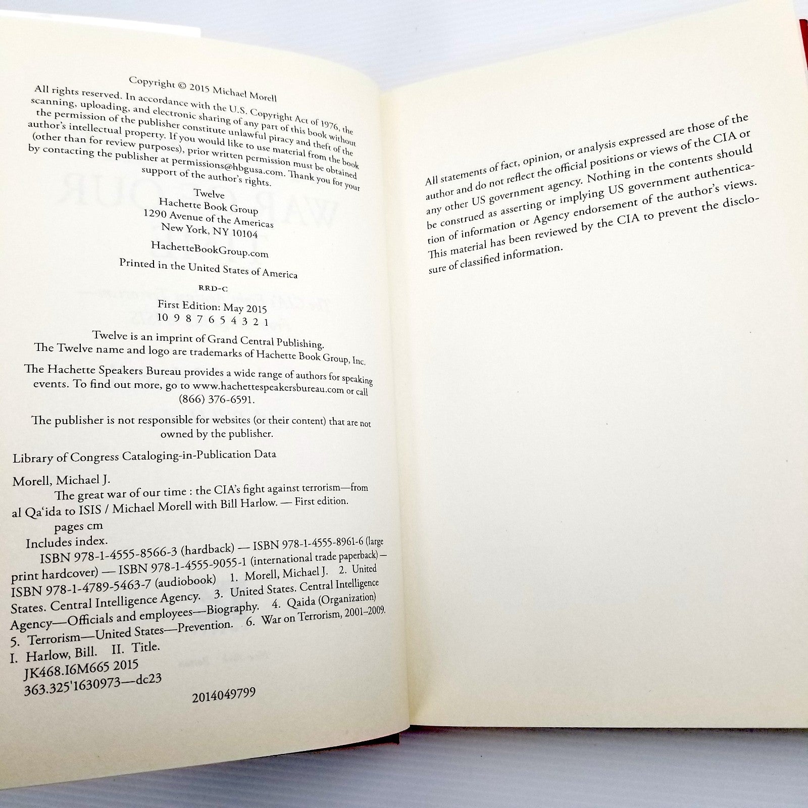The Great War of Our Time: The Cia's Fight Against Terrorism Hardcover 2015 New