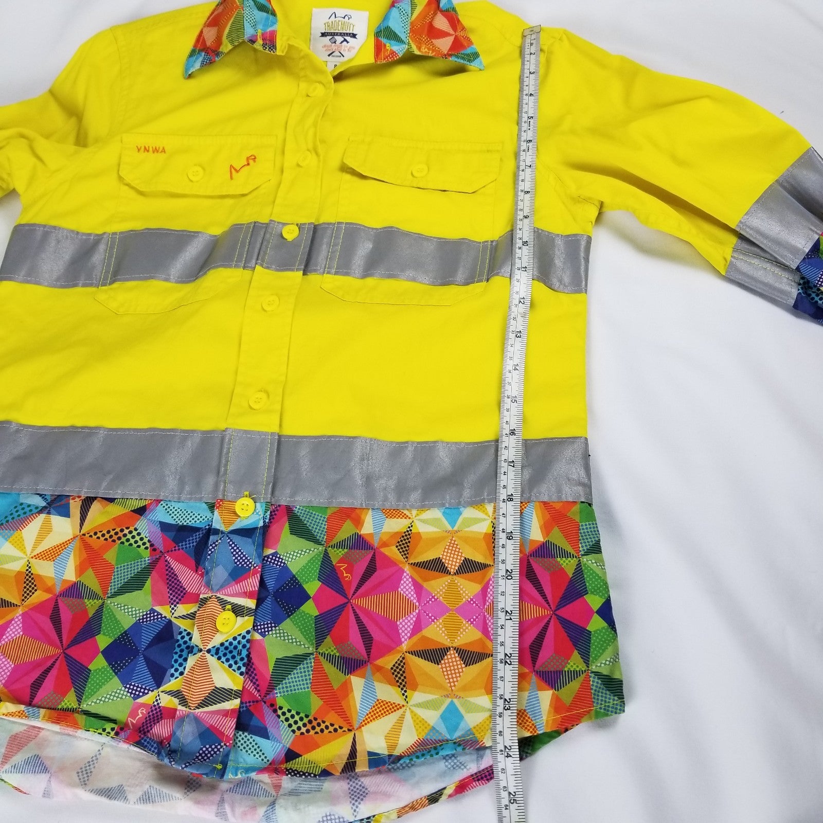 TradeMutt Women’s Fractal Yellow Day/Night Hi Vis Long Sleeve Work Shirt Button