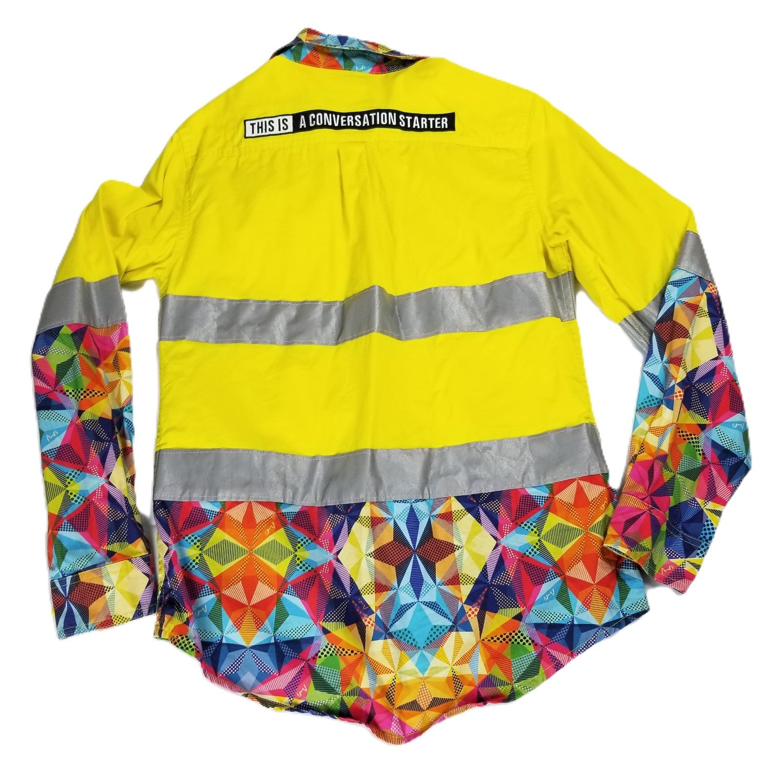 TradeMutt Women’s Fractal Yellow Day/Night Hi Vis Long Sleeve Work Shirt Button