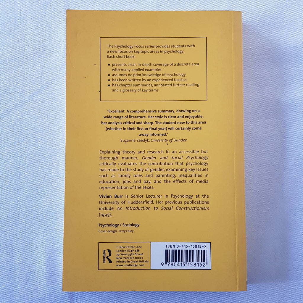 Gender and Social Psychology by Vivien Burr, Perry R. Hinton (Paperback, 1998)