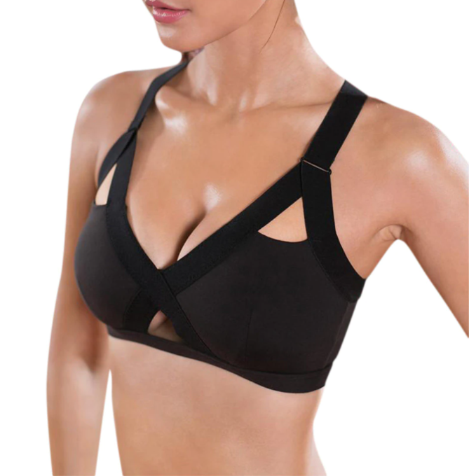 Women's Activewear Sports Bra Black Pink Criss Cross Cut Out Stretch Medium
