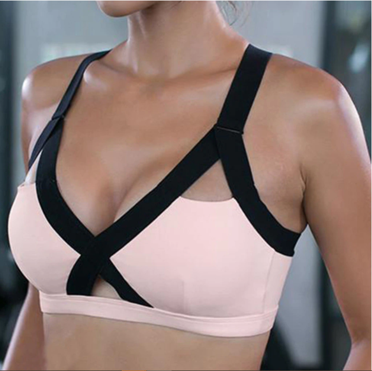 Women's Activewear Sports Bra Black Pink Criss Cross Cut Out Stretch Medium