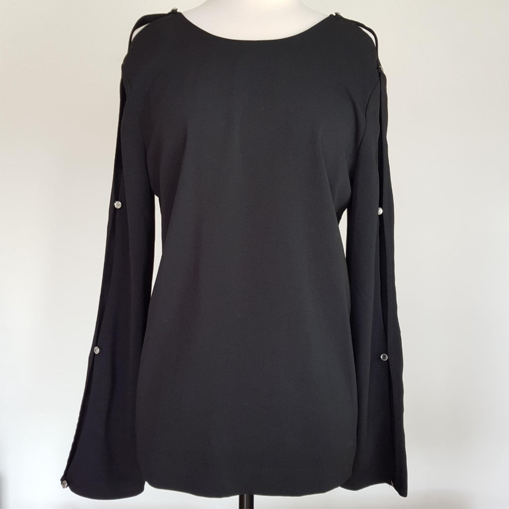 WAREHOUSE Black Casual Long Sleeve Women's Long Top Keyhole Back Sleeves Size 10