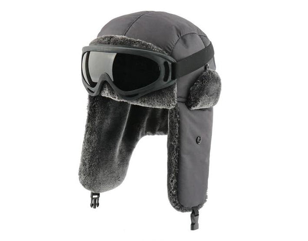 Black Bomber Hat With Goggles Men Women Waterproof Windproof Ushanka Winter Cap - 1000 Things Australia