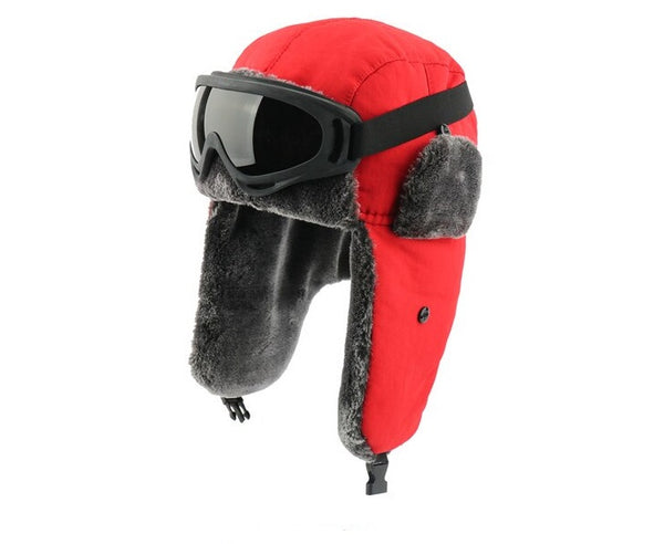 Red Bomber Hat Cossack Goggles Men Women Waterproof Windproof Ushanka Winter Cap - 1000 Things Australia